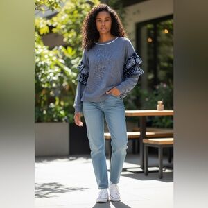 Blue Ruffle Sleeve Women's Top